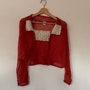 Wray Sheer Snap Front Assymetrical Blouse in Burnt Orange